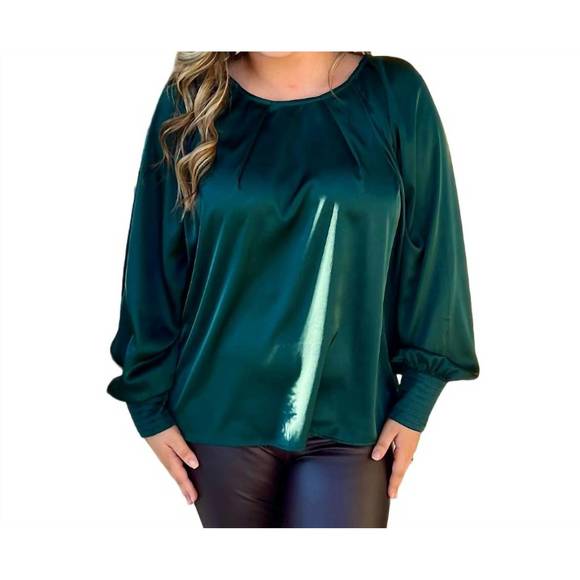 NEW KLD. SIGNATURE satin blouse in hunter - Picture 1 of 3
